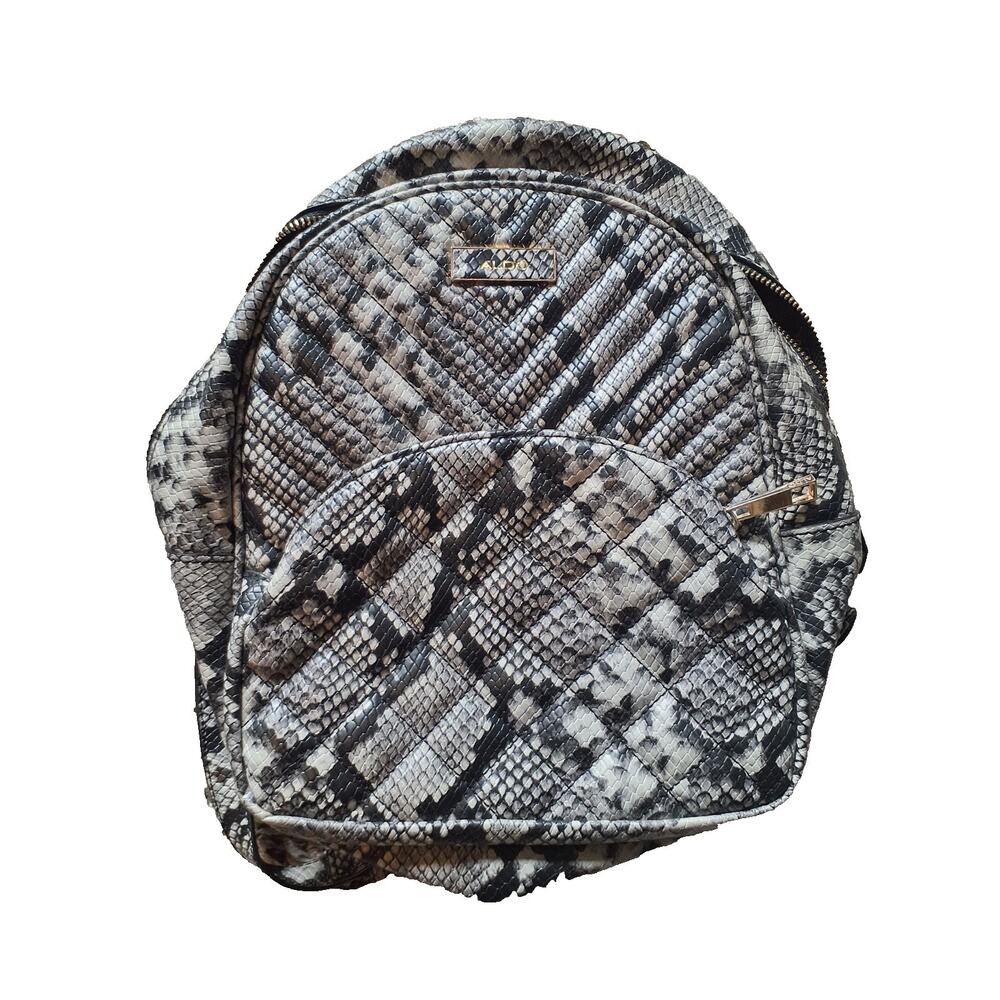 ALDO Snake Print Crossbody Bag Faux Leather Gray Black Adjustable Strap Gold Har